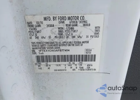 2010 Ford F-150 Stx/Xl z USA, uszkodzony, nr VIN 1FTEX1CW3AFB77454